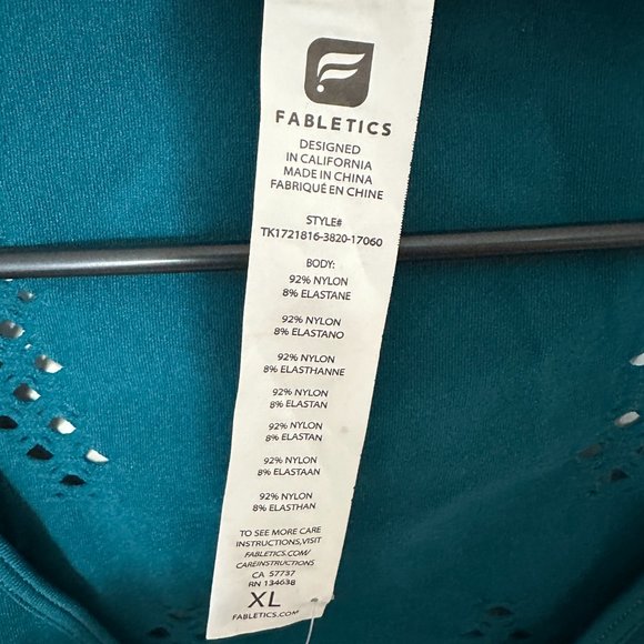 FABLETICS Adra Tank Teal Moisture Wicking Mesh Jacquard XL 12-14 NWT - Picture 3 of 6
